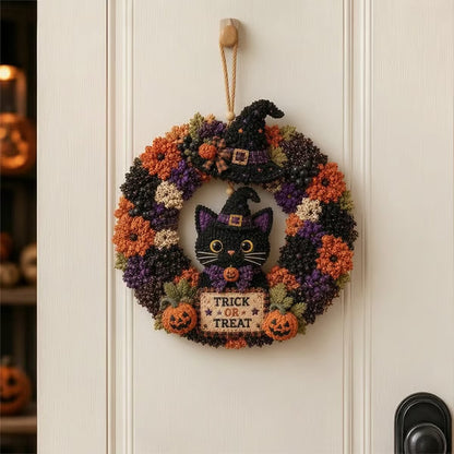 🎃 Halloween Black Cat 3D Fabric Poke Wreath DIY Kit