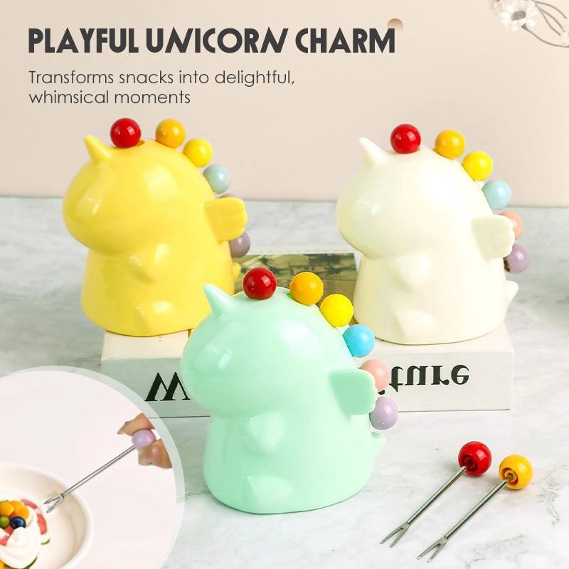 Cute Unicorn Fruit Fork Set with Storage Holder