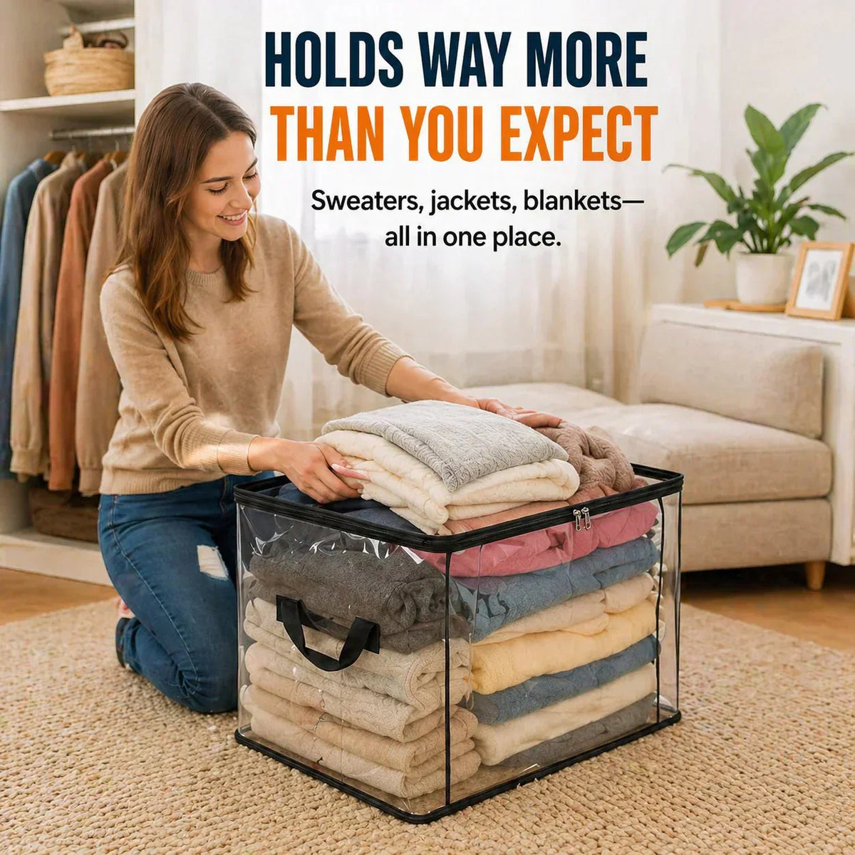 🔥 Time-limited offer: 50% off! 📦 Large, sturdy, thick, transparent plastic storage bag for clothes, moving & storage