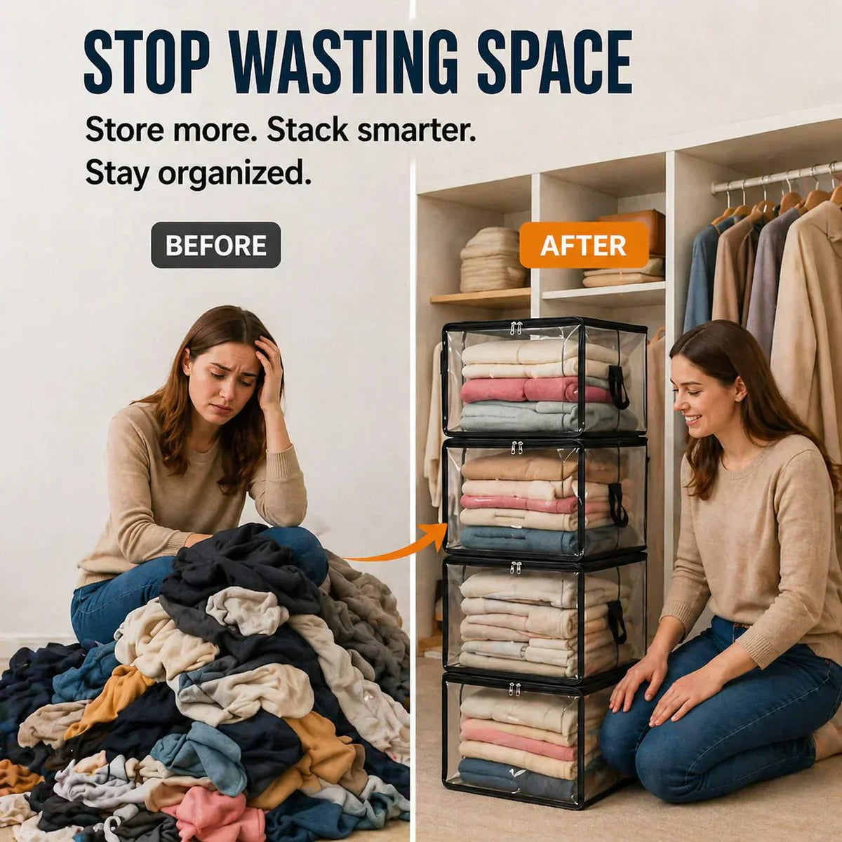 🔥 Time-limited offer: 50% off! 📦 Large, sturdy, thick, transparent plastic storage bag for clothes, moving & storage